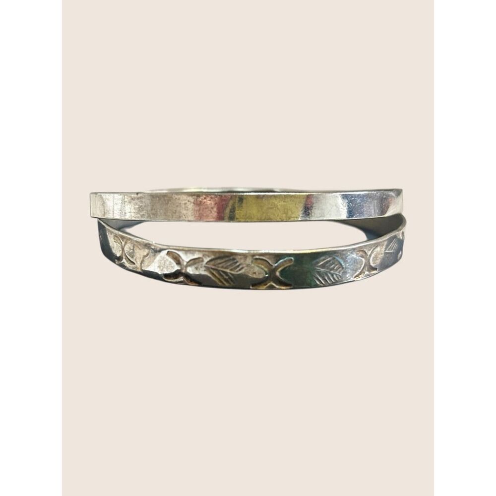 ✨ VTG MEXICAN 925 STERLING SILVER STAMPED PATTERN STACKING BANGLE BRACELETS SET